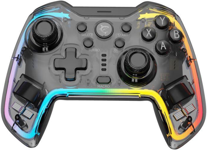 White Shark Bezdrátový Gamepad PRAETORIAN, pro PC,PS3/PS4,Android,iOS,Nintendo,RGB,transparentní