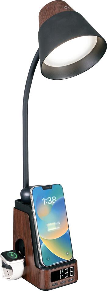 LED stolní lampička Immax IDEAL s QI nabíjením CCT tmavé dřevo/černá
