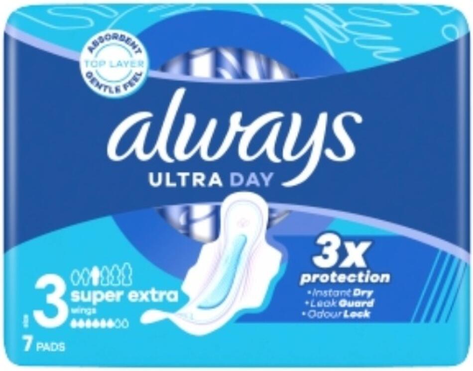 Always Ultra Super Extra Night dámské vložky s křidélky, 7 ks