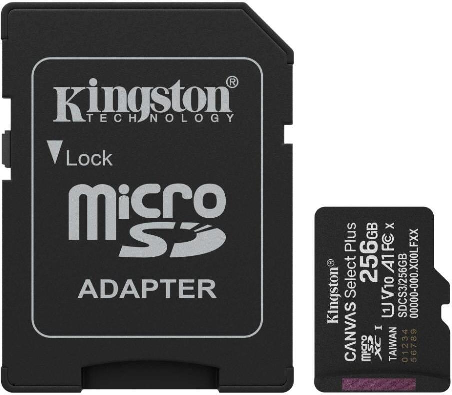 Kingston MicroSDXC karta 256GB Canvas Select Plus, U1, V10, A1, SD Adaptér (SDCS3/256GB)