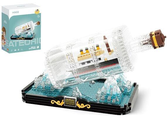 Stavebnice mini KOCO Titanic v láhvi plast 918ks v krabičce 14x18x8cm