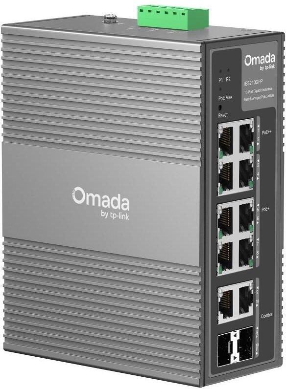 TP-Link OMADA průmyslový switch IES210GPP (8xGbE,2xGbE/SFPcombo,6xPoE+,2xPoE++,240W,DIN,IP40,fanless)