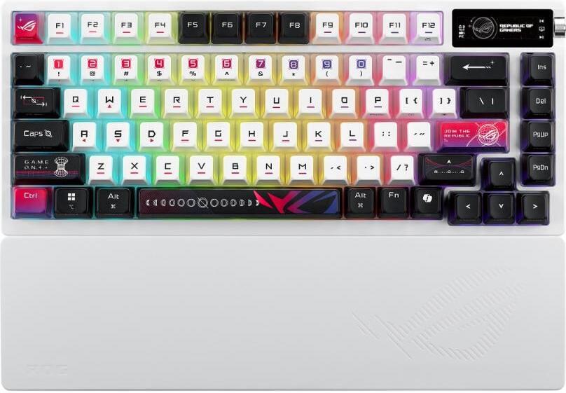 ASUS Klávesnice ROG Azoth X, Mechanická, Bezdrátová BT, RF 2.4GHz, US, bílá (90MP044F-BKUA30)