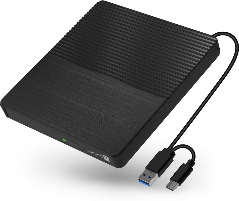 CONNECT IT 3v1 SlimDrive Externí CD/DVD mechanika USB-C/A (CFF-1030-BK)
