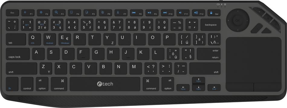Klávesnice C-TECH WLTK-02, Dual mode, BT5.0 + 2,4GHzb, bezdrátová s touchpadem, černá