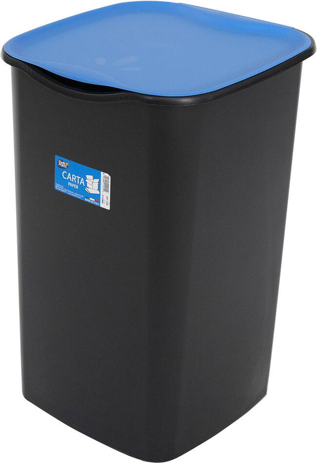 Belli E Forti koš na tříděný odpad RECYCLING, černý, plast, modré víko, 50 L