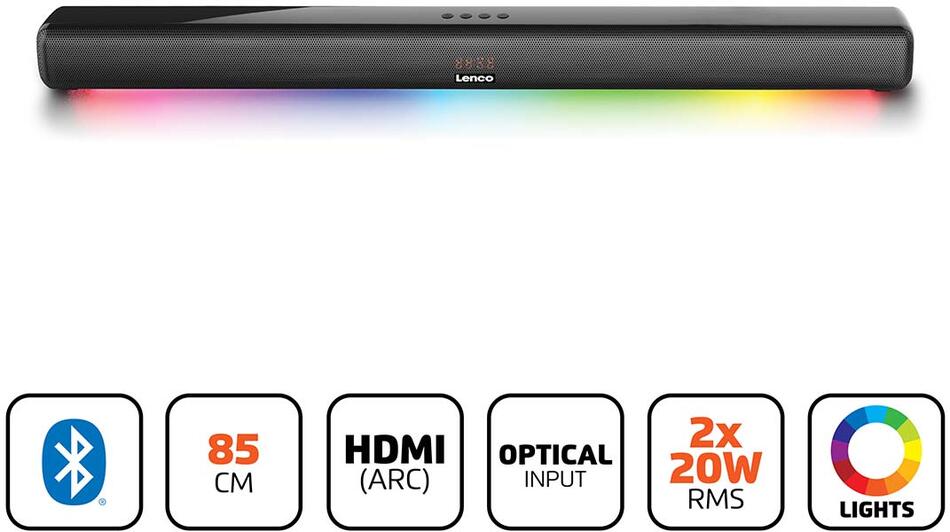 Soundbar 85cm 40W Bluetooth® HDMI LED osvětlení Lenco SB-042LEDBK