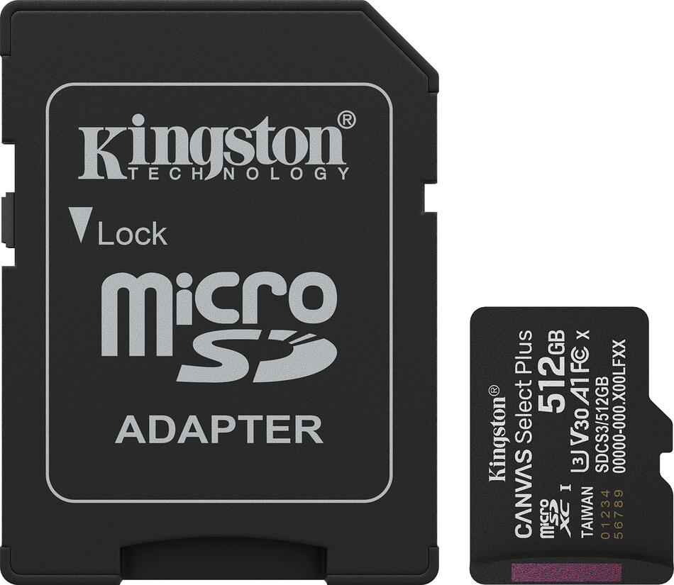Kingston Canvas Select Plus/Micro SDXC/512GB/UHS-I U3 / Class 10/+ Adaptér (SDCS3/512GB)