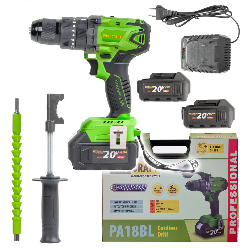 Aku vrtací šroubovák s příklepem Procraft PA18BL / PA18BL
