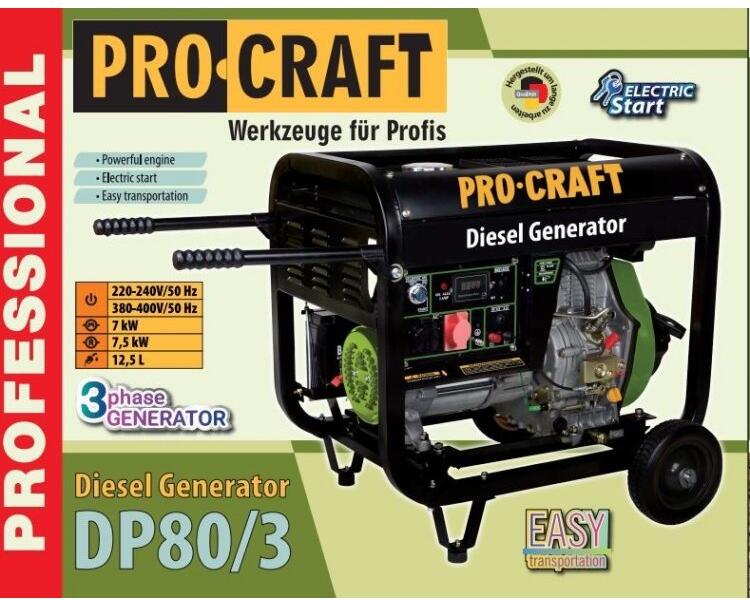 Dieselová elektrocentrála Procraft DP80/3 / DP80/3