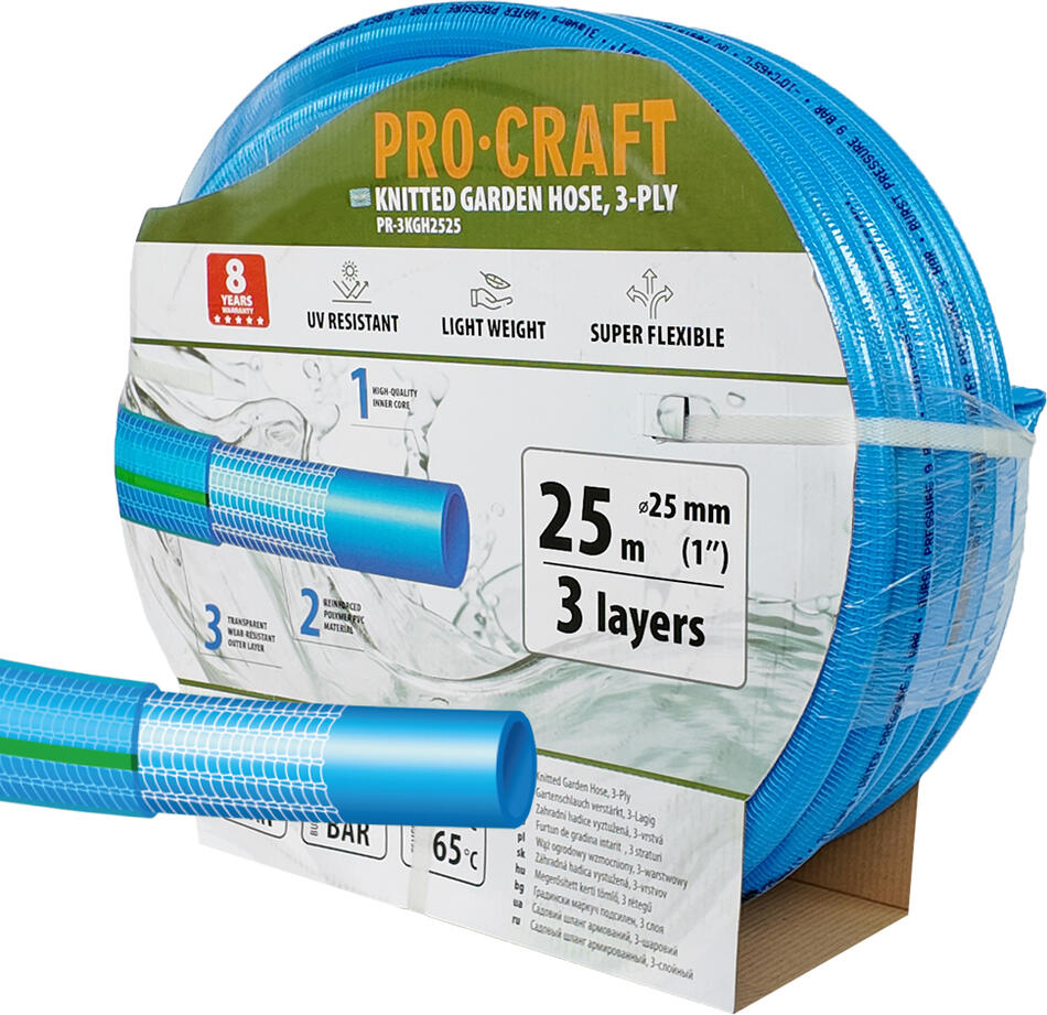 Modrá zahradní hadice Procraft PR-3KGH2525 3 vrstvy, 1" 25 m / PR-3KGH2525