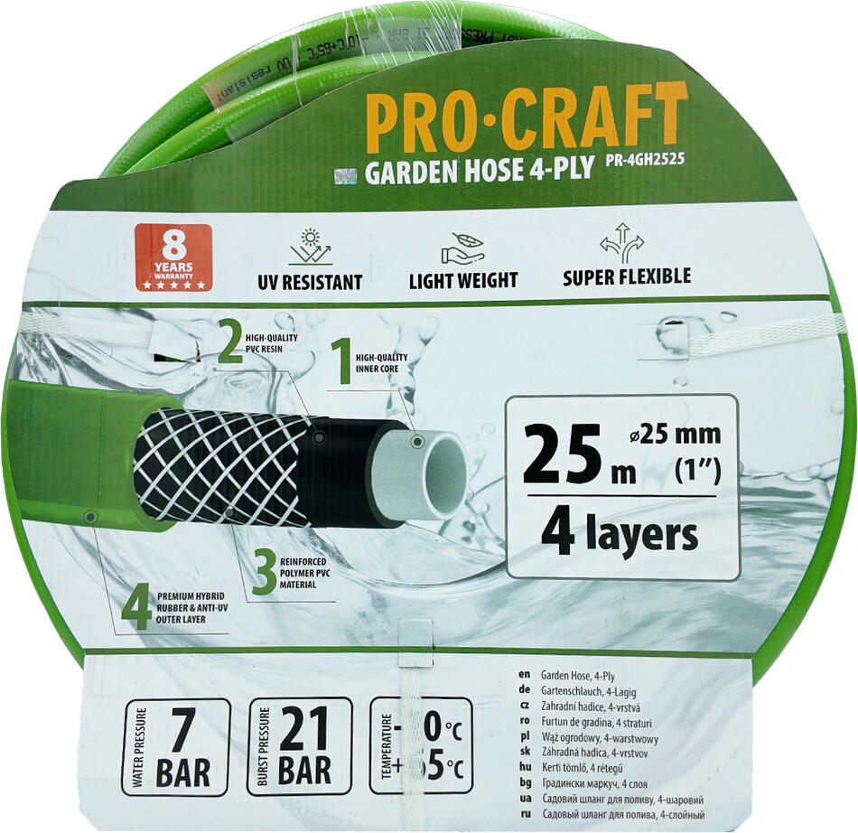 Zelená zahradní hadice Procraft PR-4GH2525 / PR-4GH2525
