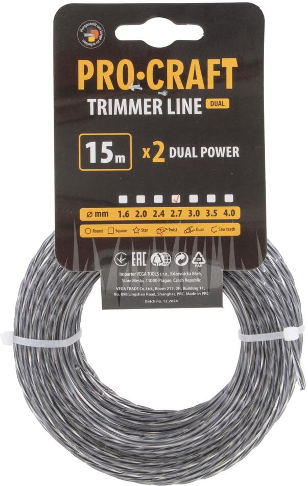 Struna žací (s výztuhou) (2.7mm) (15m) spirála Procraft SP/J-2.7/15 / SP/J-2.7/15