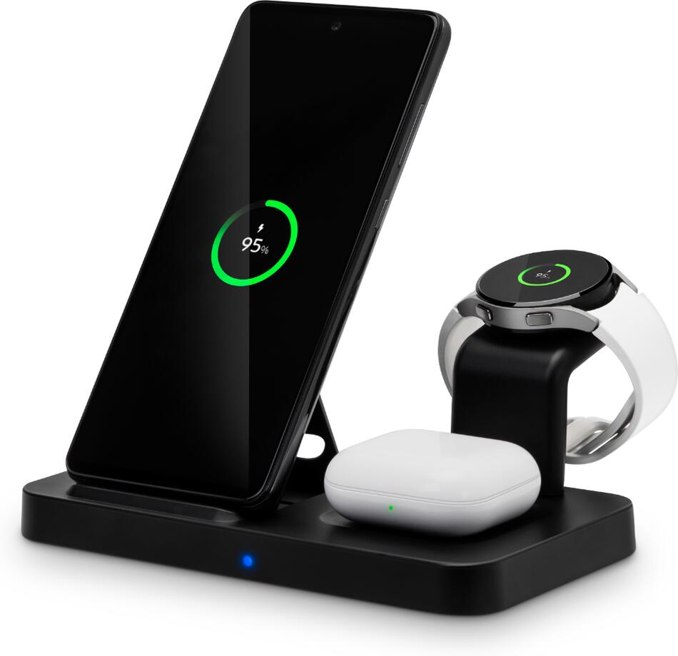 CONNECT IT MultiCharge 3v1 bezdrátová Qi nabíječka pro SAMSUNG, ČERNÁ (CWC-9050-BK)