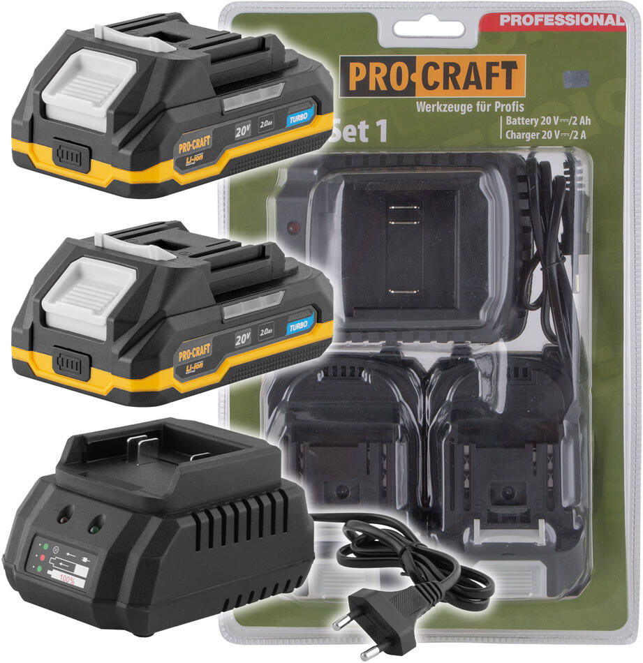 Sada baterie 20V 2Ah (2 ks) + 1 nabíječka Procraft PBC-Set 1 / PBC-Set 1