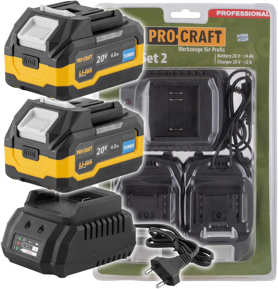 Sada baterie 20V 4Ah (2 ks) + 1 nabíječka Procraft PBC-Set 2 / PBC-Set 2