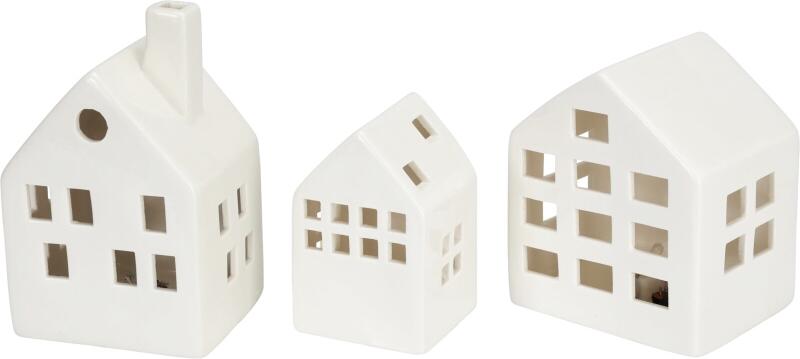 HOMESTYLING Dekorace keramické svítící domky sada 3 ks KO-DD1000520