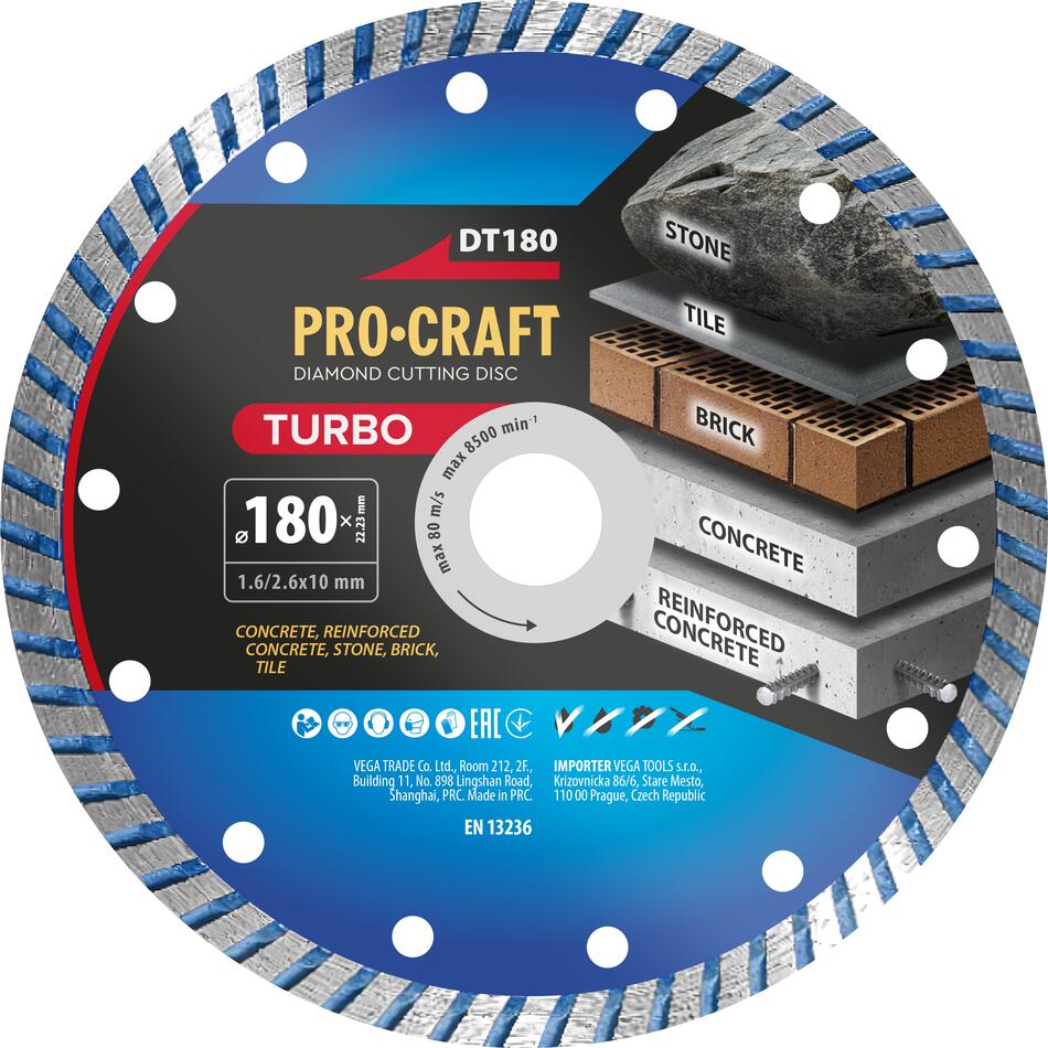 Diamantový řezný kotouč Turbo Procraft DT180 / DT180