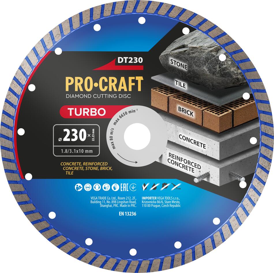 Diamantový řezný kotouč Turbo Procraft DT230 / DT230