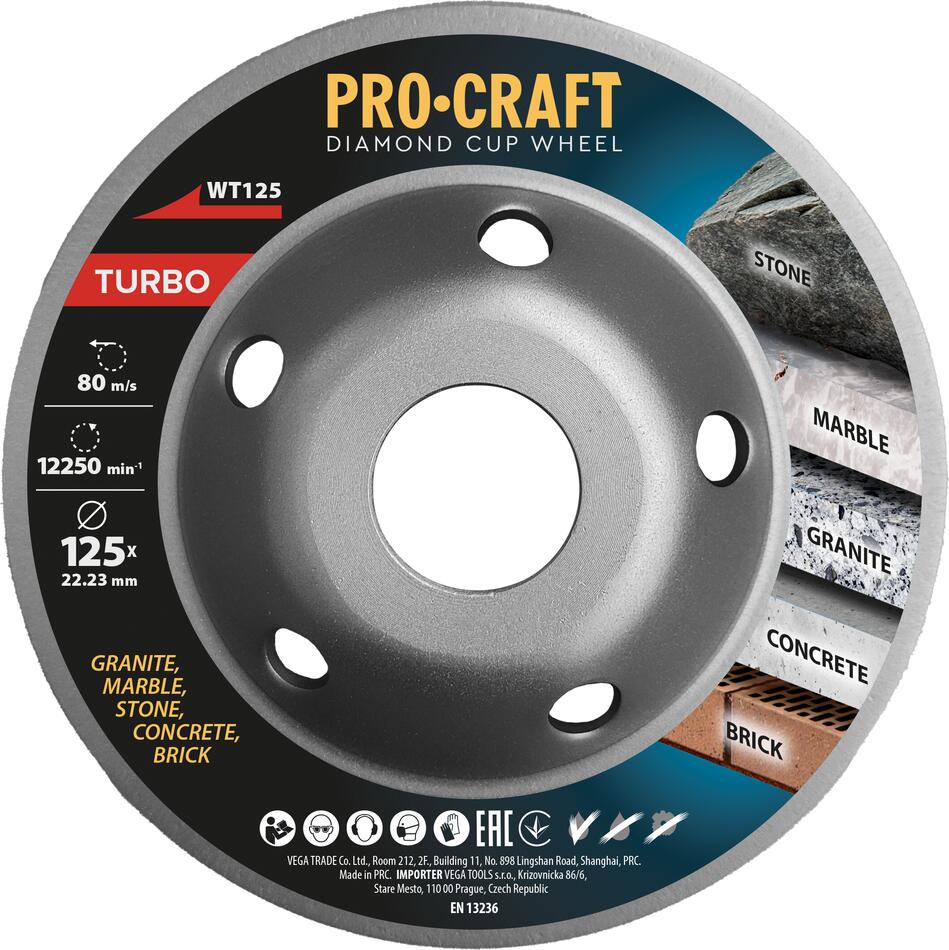 Diamantový brusný kotouč (hrncový) Procraft WT125 Turbo / WT125