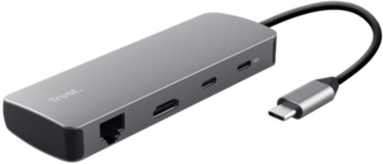 TRUST Dokovací stanice DALYX USB-C, 8v1, HDMI, RJ45, 2xUSB-C, 2xUSB-A, microSD/SD karta, šedá (25672)