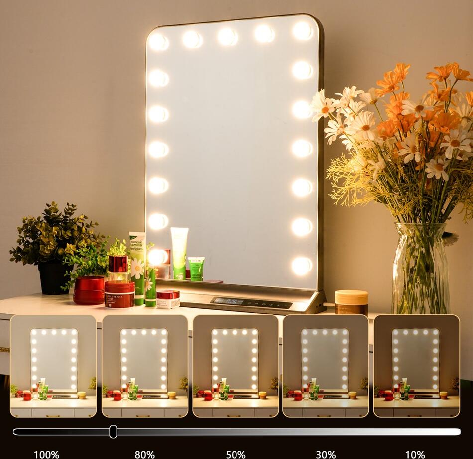 LED Immax HOLLYWOOD Make-up zrcadlo CCT, LCD Display, USB C/A výstupy, šedé