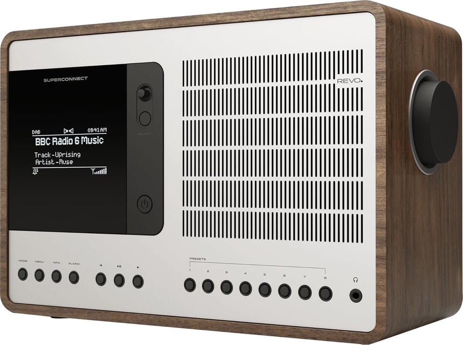 REVO SuperConnect (walnut-silver) - luxusní hybridní rádio (internet/DAB/FM) s Bluetooth