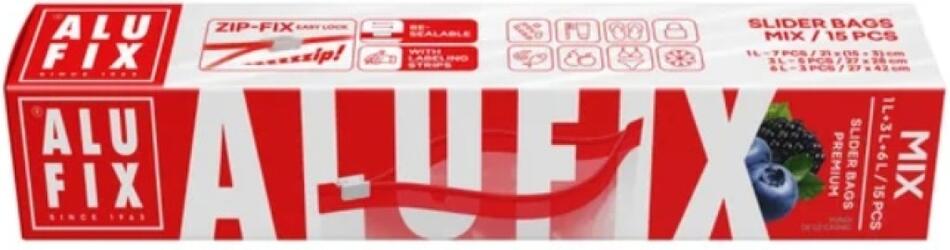 Alufix sáčky uzavíratelné se zipem mix 1 l + 3 l + 6 l, 15 ks
