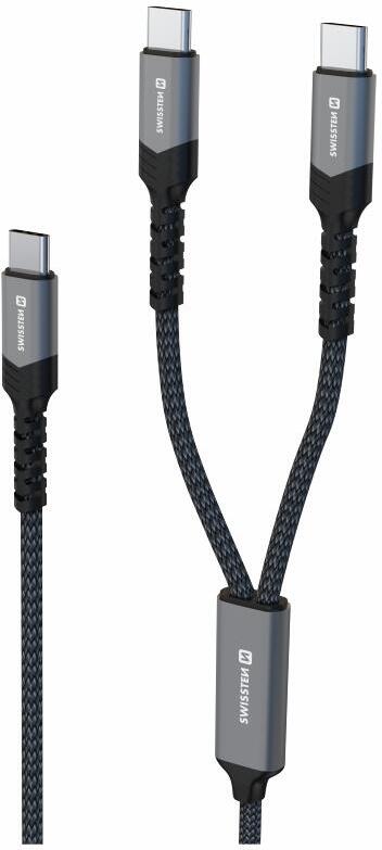 Nabíjecí kabel Swissten 2× USB-C 2v1 100W 1,5 m, černý