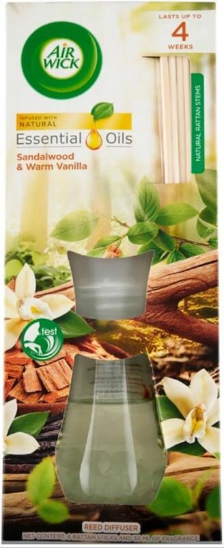 Air Wick Essential Oils vanilka a santalové dřevo vonné tyčinky, 30 ml