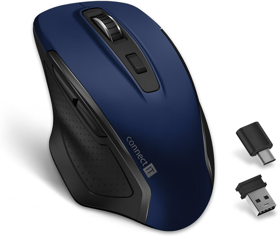 CONNECT IT Dual SmartSwitch bezdrátová myš, USB-A + C (+1x AA baterie zdarma), MODRÁ (CMO-3100-BL)