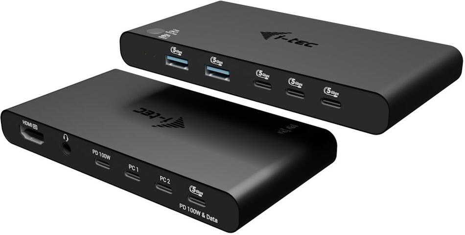 i-tec KVM dokovací stanice pro dva hostitele, 4K HDMI, 3x USB-C, 2x USB-A, Power Delivery 2x 100W (C31KVMHDMIDOCKPD)