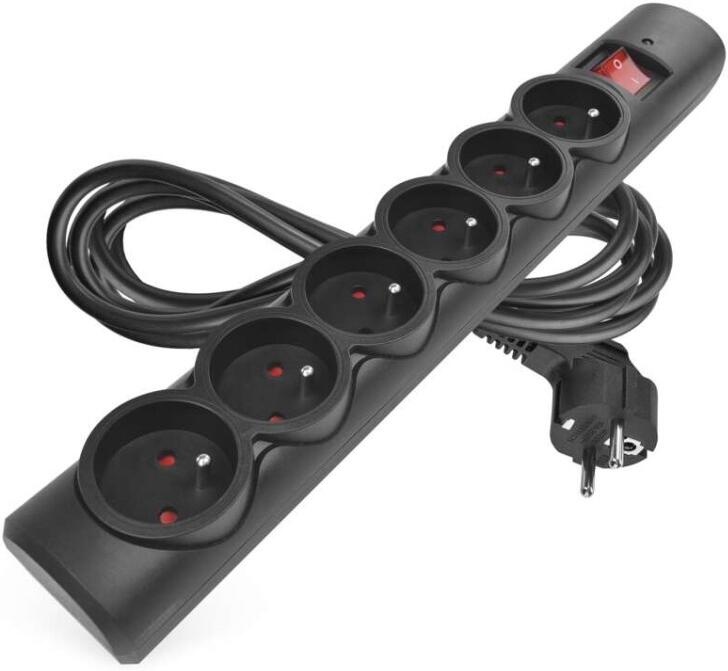 Emos přepěťová ochrana – 6 zásuvek, 3 m, černá (P54019)