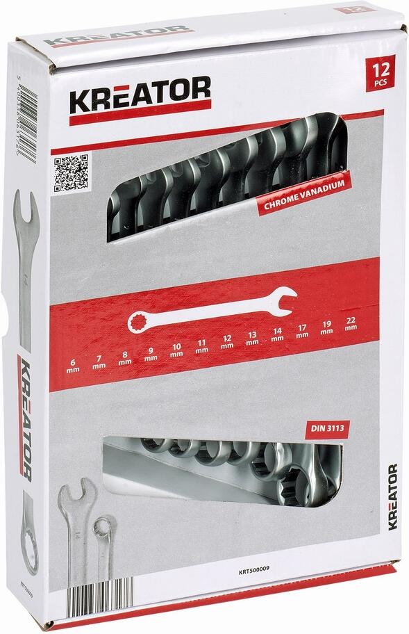 Sada klíčů Kreator KRT500009 očkoploché 8-22mm, 12ks
