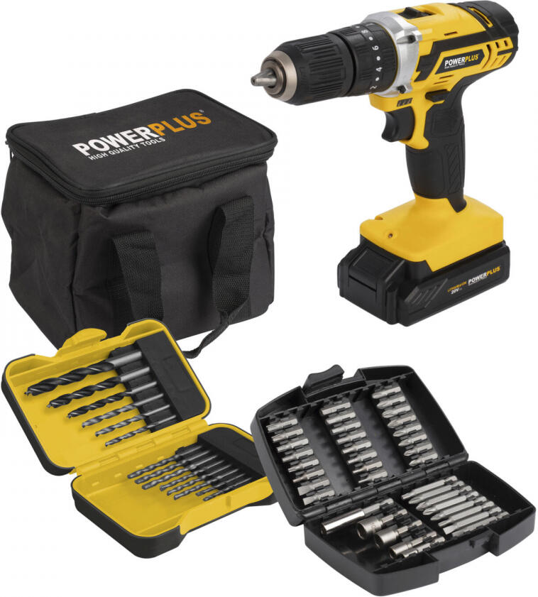 Aku vrtačka Powerplus POWX00840 s příklepem + 53 ks příslušenství
