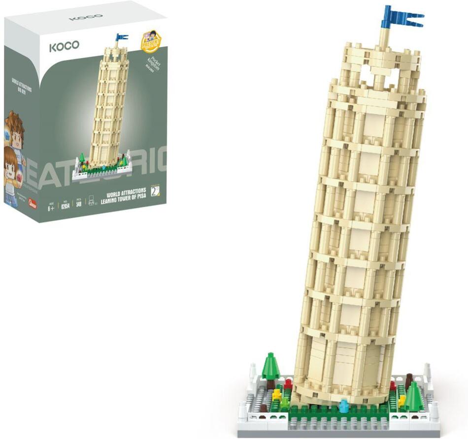 Stavebnice mini KOCO Věž v Pise plast 548 ks v krabičce 13x16,5x7cm