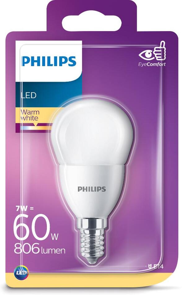 Žárovka Philips LED 60W kapka P48 E14 matná WW