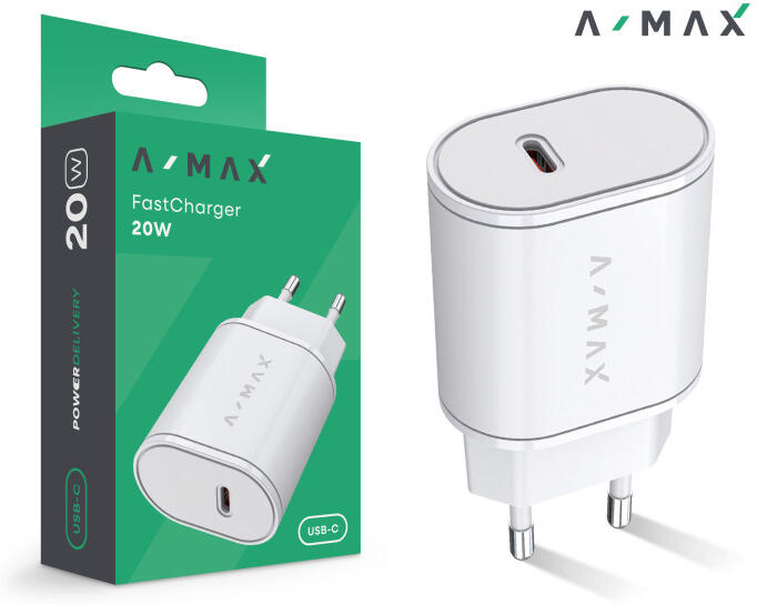 Chytrá nabíječka A-MAX Power Delivery 20W USB-C, bílá
