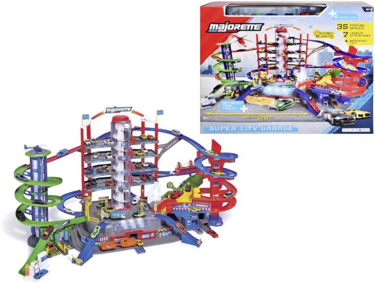 Garáž Majorette Super City + 6 autíček a vlak
