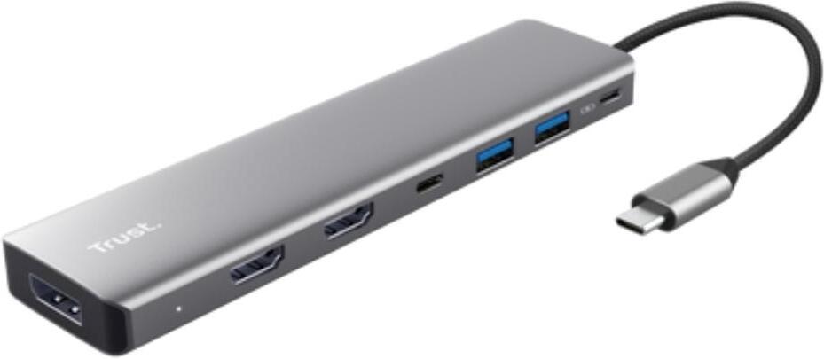 TRUST Dokovací stanice DALYX 7v1, 1xDP, 2xHDMI, 2xUSB-C, 2xUSB, šedá (25661)
