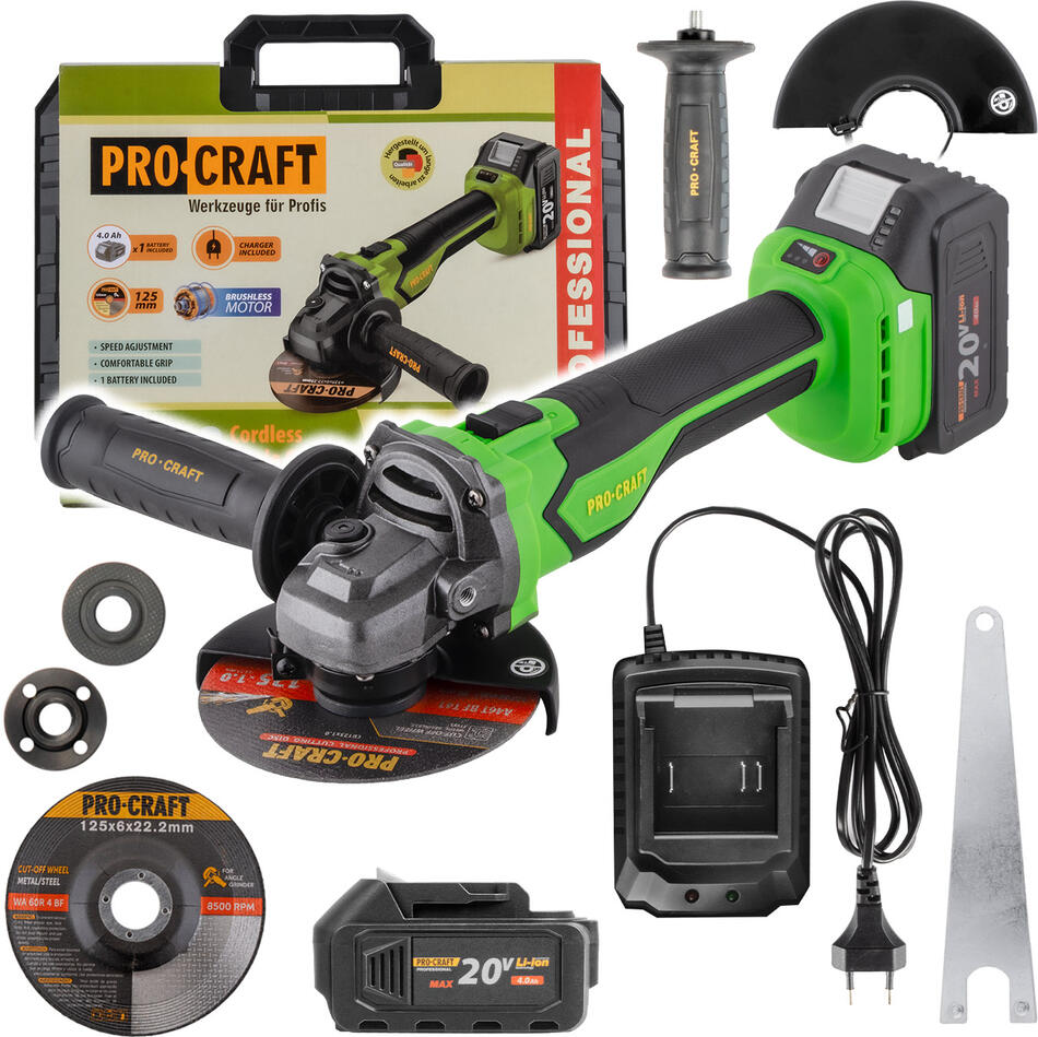Aku úhlová bruska Procraft PGA22, 125mm / PGA22-1B-C