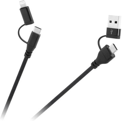 Kabel CABLETECH KPO3943 USB A/C - USB-C/Lightning 1m Black