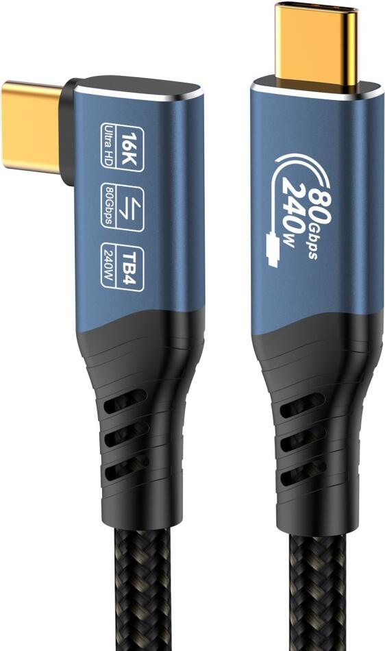 Kabel PremiumCord USB4™ Version2.0 Thunderbolt 3 a 4 80Gbps 16K@60Hz, 1m zahnutý, bavlněný oplet