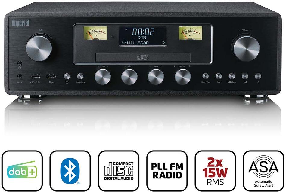 DAB+/FM Radio with CD Player, USB, Bluetooth and ASA function Imperial DABMAN280CDBK