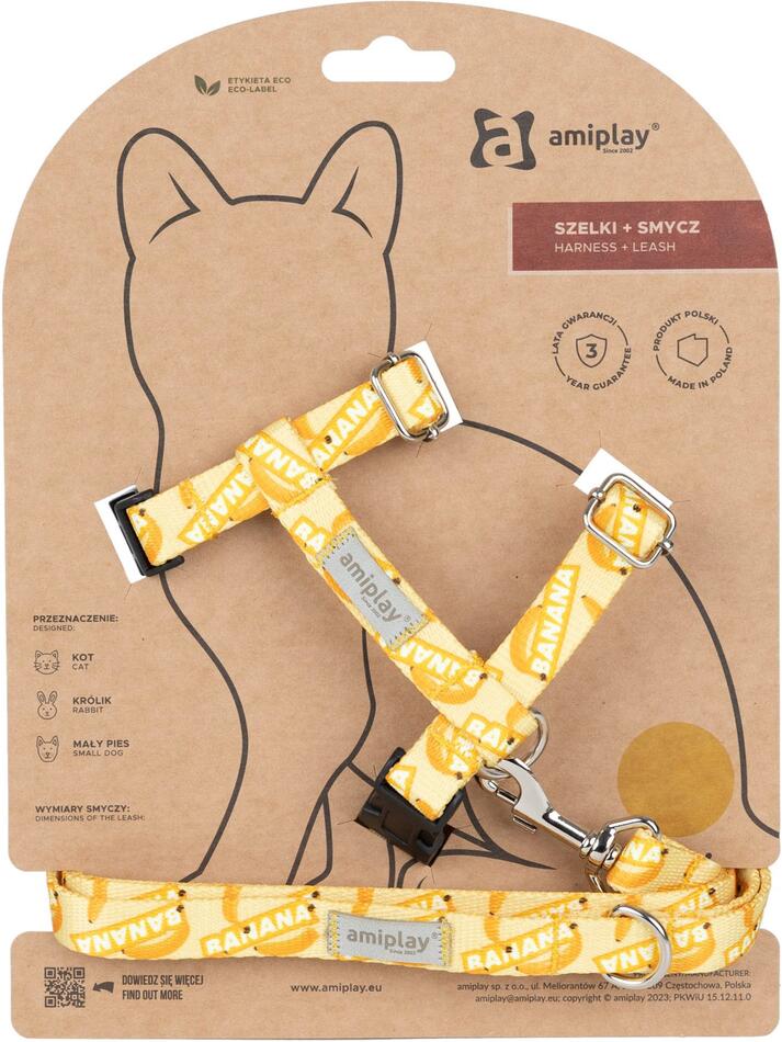 Amiplay Kšíry pro kočku s vodítkem BeHappyCat Banana - S