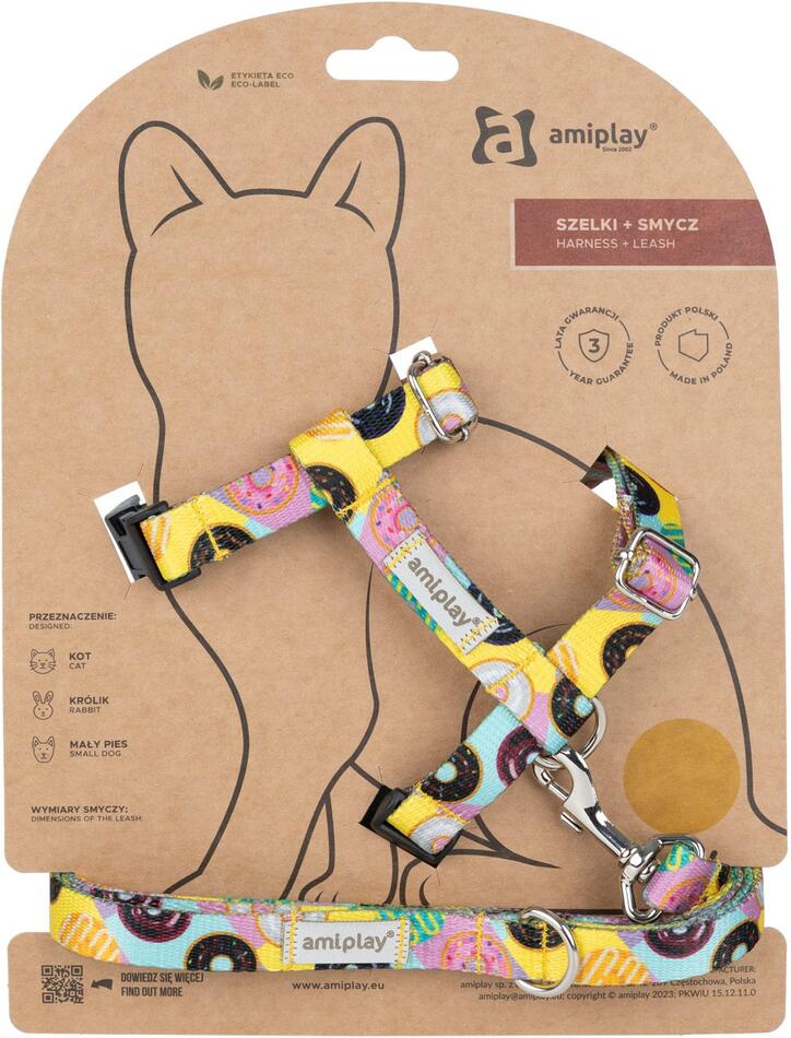 Amiplay Kšíry pro kočku s vodítkem BeHappyCat Donut - M