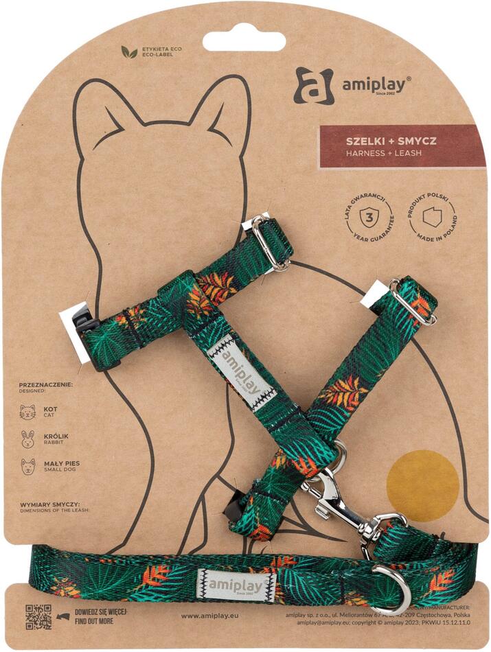 Amiplay Kšíry pro kočku s vodítkem BeHappyCat Jungle - S