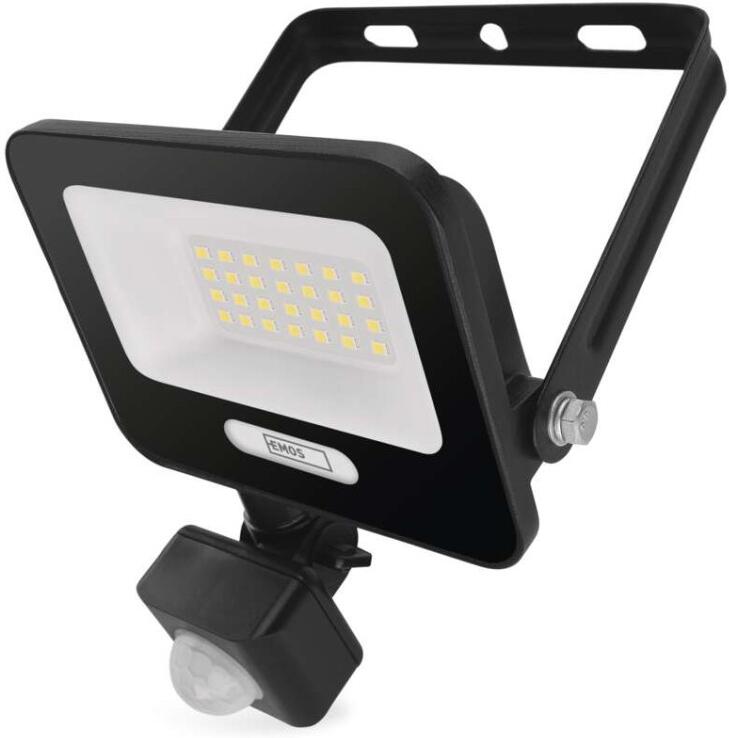 Emos LED reflektor GLARO s pohybovým čidlem, 20 W, černý, IP54, 2000 lm, neutrální bílá (ZS2324B)