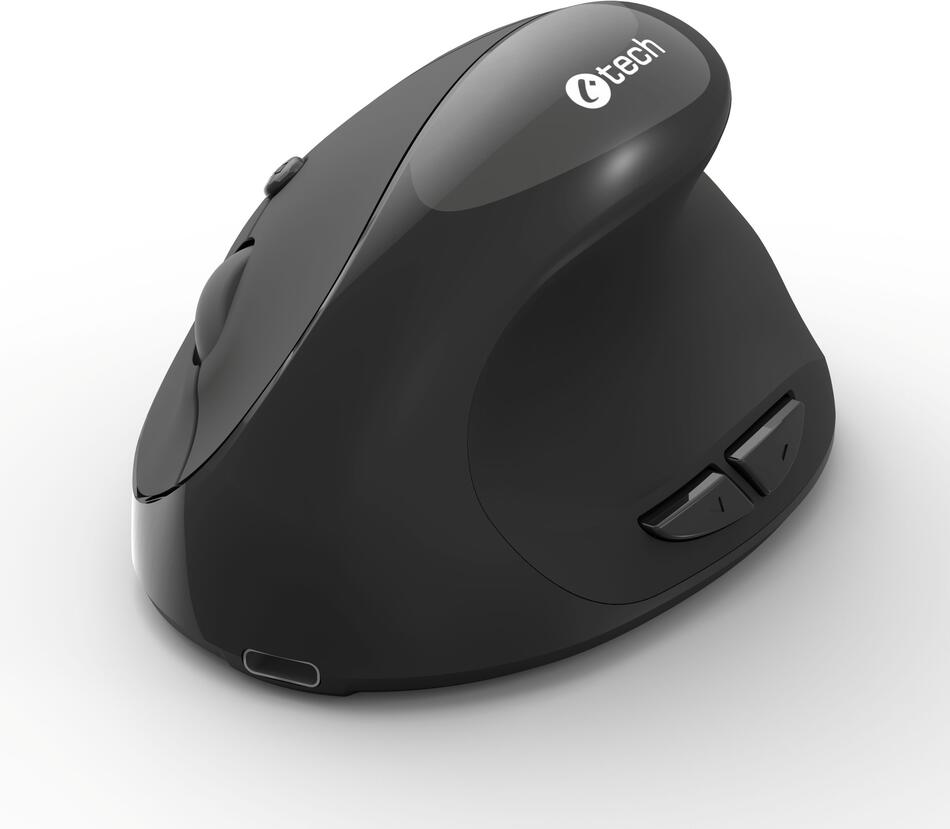 Myš C-TECH VEM-17, vertikální, Dual mode, bezdrátová, BT5.0 + 2,4GHz, 1600DPI, černá