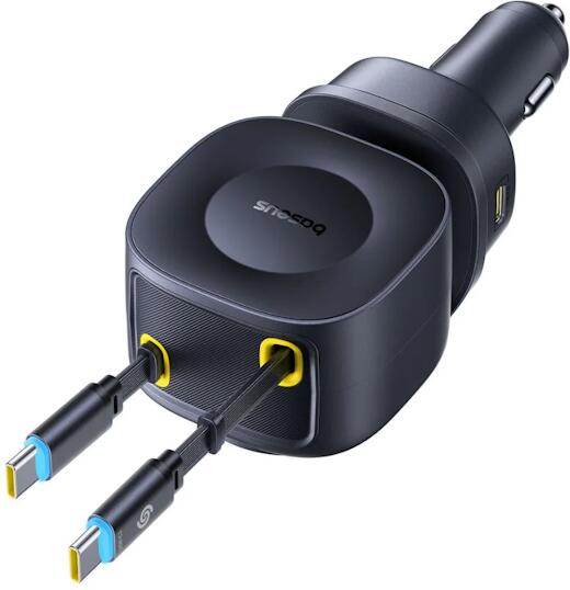 Nabíječka do auta Baseus PrimeTrip VR2 Max 100W s navíjecími kabely 2x USB-C, 1xUSB-C, 1x USB černý